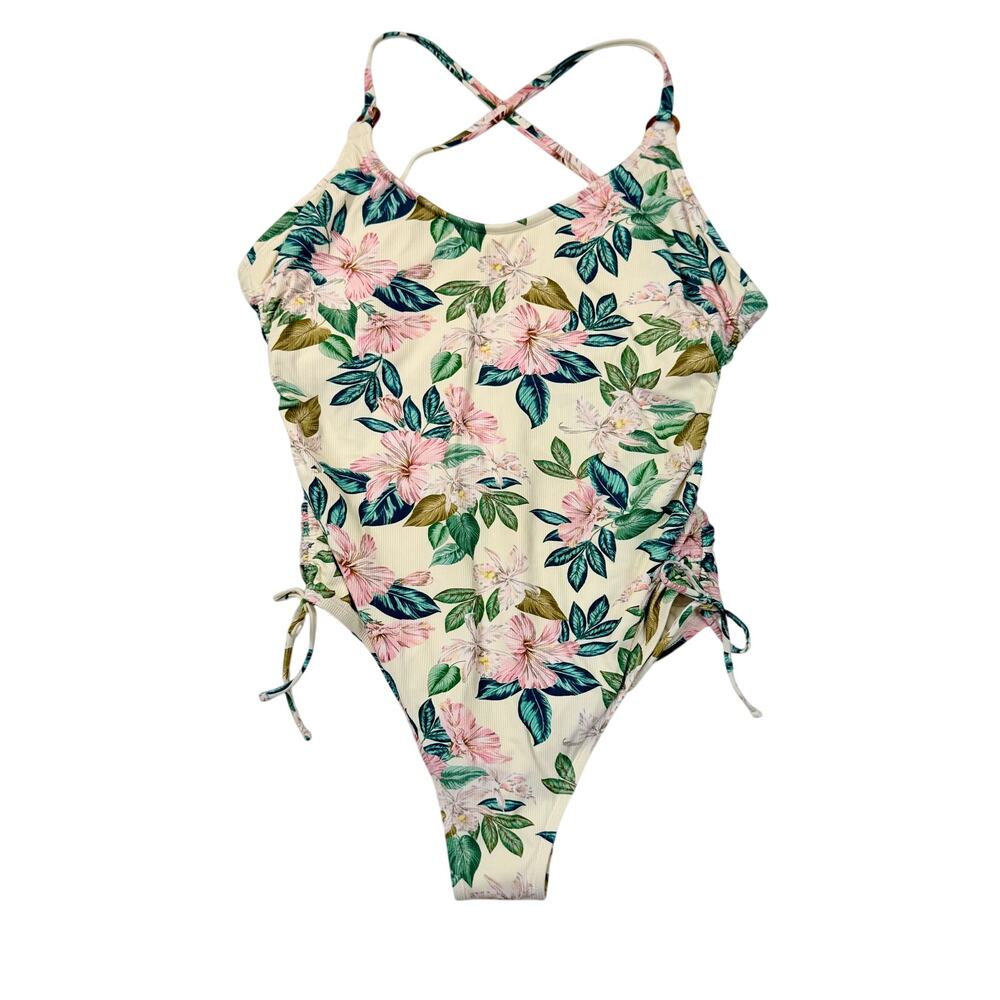 Palisades Hipster One Piece Swim Suit Women’s XL Floral Ruched Tie Back NWOT - Picture 1 of 9